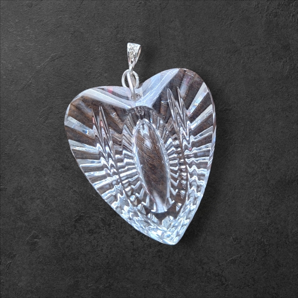 Waterford Crystal Heart Necklace - Clear 2" 24.58 Grams .925 STERLING SILVER - Picture 1 of 6